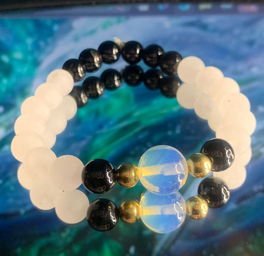 'Cloudy Eye' Rose Quartz, Sardonyx, & Opalite Bracelet