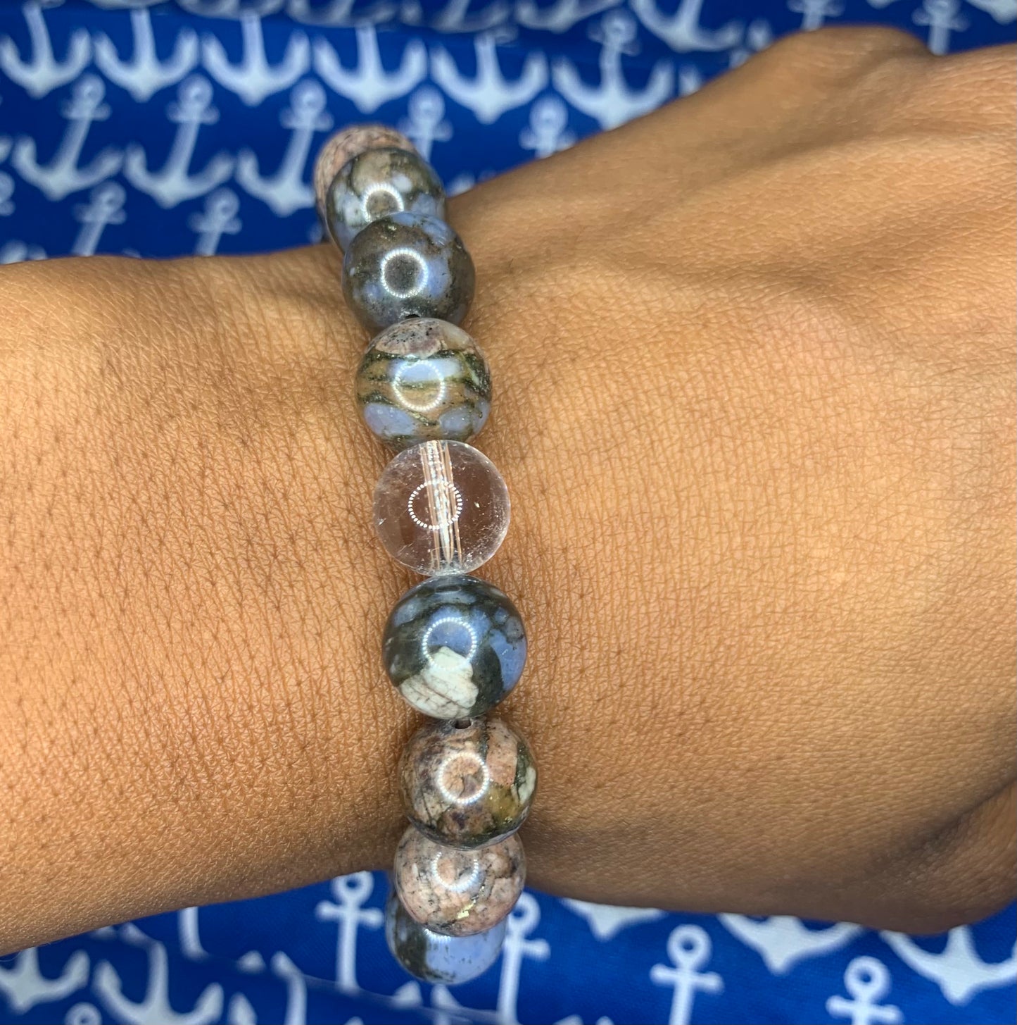 'Neptunian' Glaucophane & Clear Quartz Bracelet